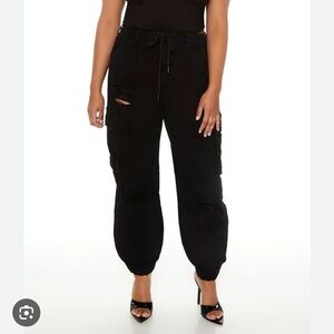 Forever 21 Twill Jogger Distress Black Sz 16 Elastic